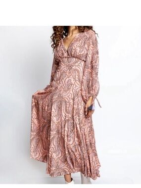 Free People Mirage Boho Paisley Maxi Dress - Dusty Rose & Cream